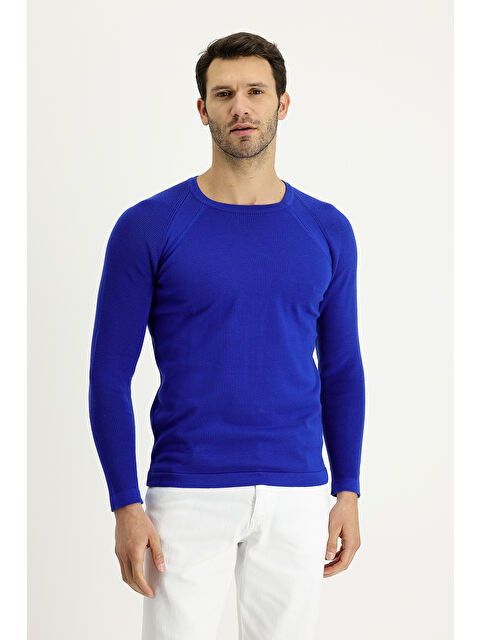 Kiğılı Bisiklet Yaka Slim Fit Dar Kesim Düz Pamuklu Triko Kazak - S000404855-23710