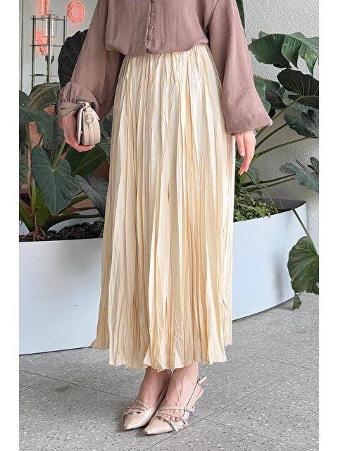 Lamelif Kraşlı Tesettür Etek Krem - S000517828-19966