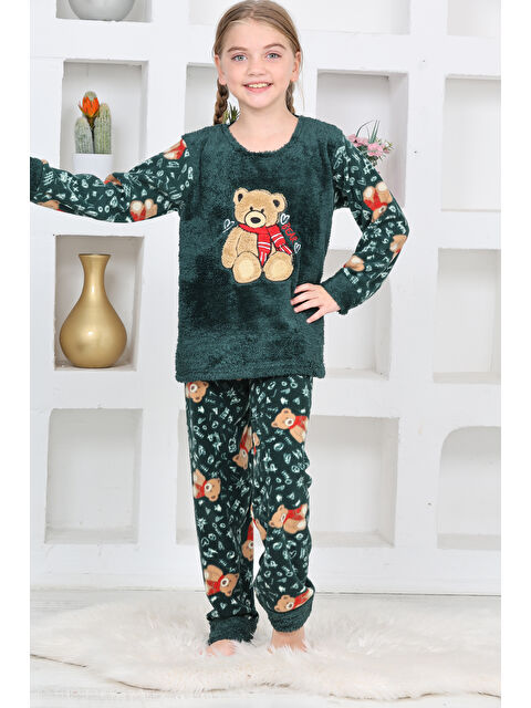 Modanino Kız Çocuk Welsoft Kumaş-Göz Bantlı Ayıcık Baskılı Pijama Takımı 12293 - S000450871-18709