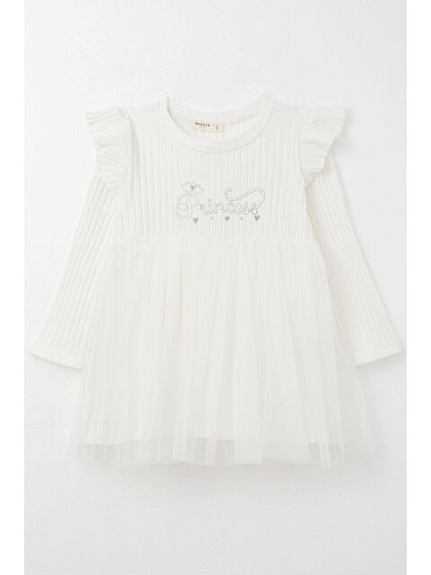 Breeze Kız Çocuk Uzun Kollu Elbise Yazı Nakışlı Ekru (1.5-3 Yaş) - S000332571-19965