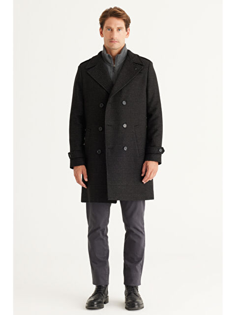 Altınyıldız Classics Erkek Siyah Standart Fit Normal Kesim Mono Yaka Desenli Palto - S000403629-19351