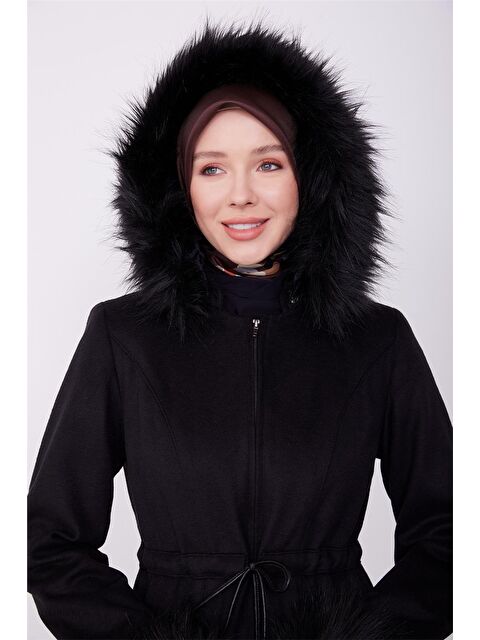 ARMİNE Kolları Ve Kapüşonu Kürklü Manto 23K8617 - S000131145-19351