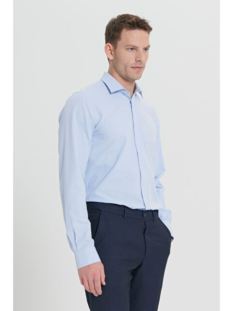 AC&Co / Altınyıldız Classics Erkek Açık Mavi Pamuklu Slim Fit Dar Kesim Klasik Yaka Armürlü Gömlek - S000512470-17437