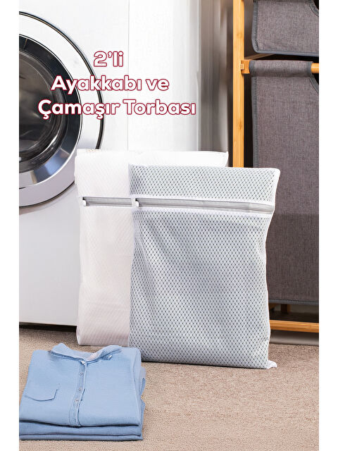 Porsima 3130 2li Çamaşır Yıkama Filesi Bölmeli Ayakkabı Yıkama Filesi Deforme Önleyici Torba - S000415199-20063