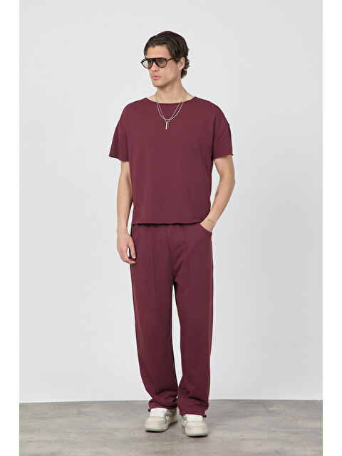 gothamVibes Erkek Blank Boxy Bordo Tişört