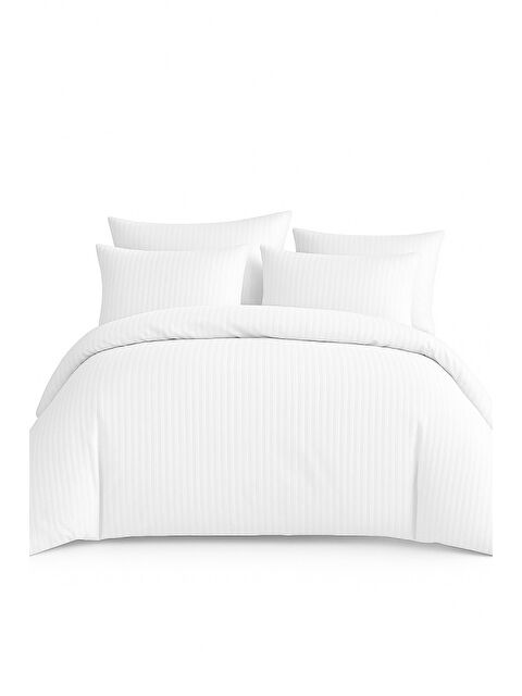 Mulberry Çift Kişilik Çizgili Saten Nevresim Takımı %100 Pamuk 200x220 - Yumuşak Dokulu Lüks Nevresim Takımı