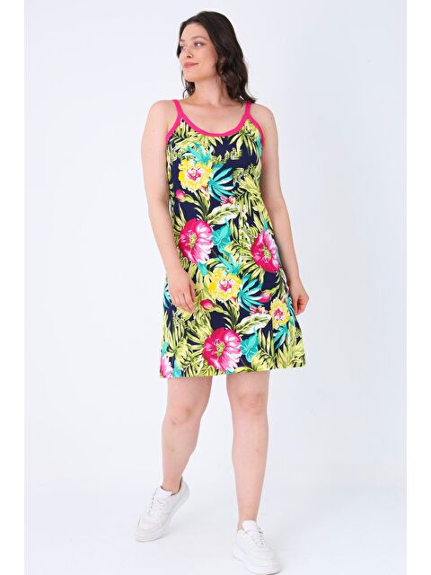 Intensive Lacivert Desenli %100 Pamuk Yazlık Askılı Elbise - S000503816-21164