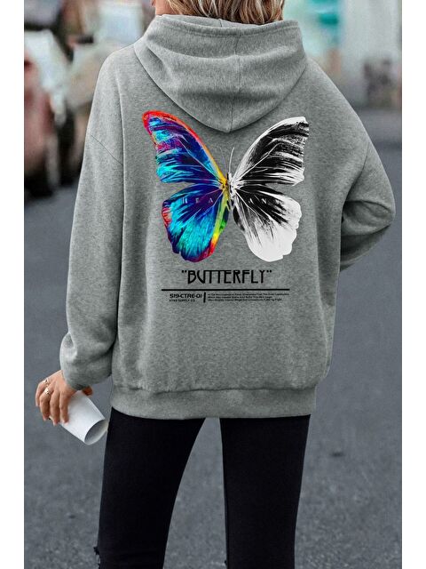 uyguntarz Unisex Butterfly Sırt Baskılı Sweatshirt - S000269045-20600