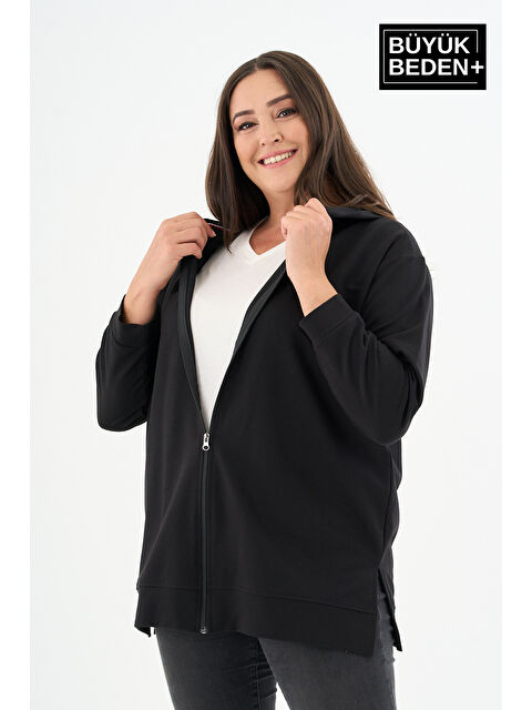 Süperlife Kadın Tunik Büyük Beden Fermuarlı Kapüşonlu Sweat Hırka SPR26BTK955 - S000446597-19351