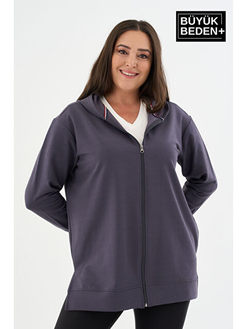 Süperlife Kadın Tunik Büyük Beden Fermuarlı Kapüşonlu Sweat Hırka SPR26BTK955 - S000446597-17308