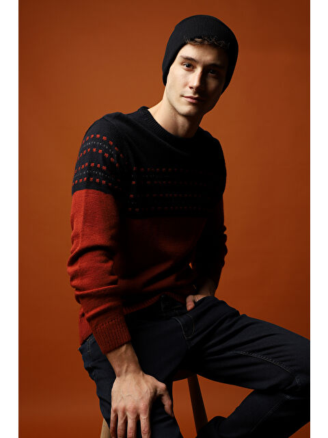 Kiğılı Bisiklet Yaka Slim Fit Dar Kesim Desenli Triko Kazak - S000405108-18657