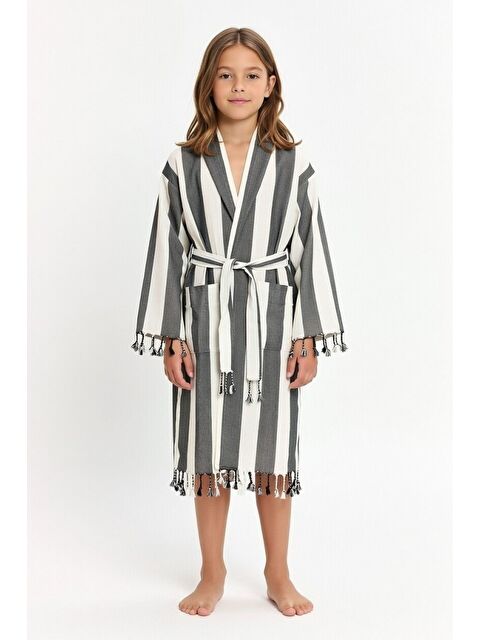 Mulberry Çocuk Striped Peştamal Bornoz %100 Pamuk Unisex