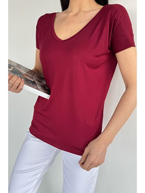 Gülseli Ön Arka V Yaka Kadın T-shirt