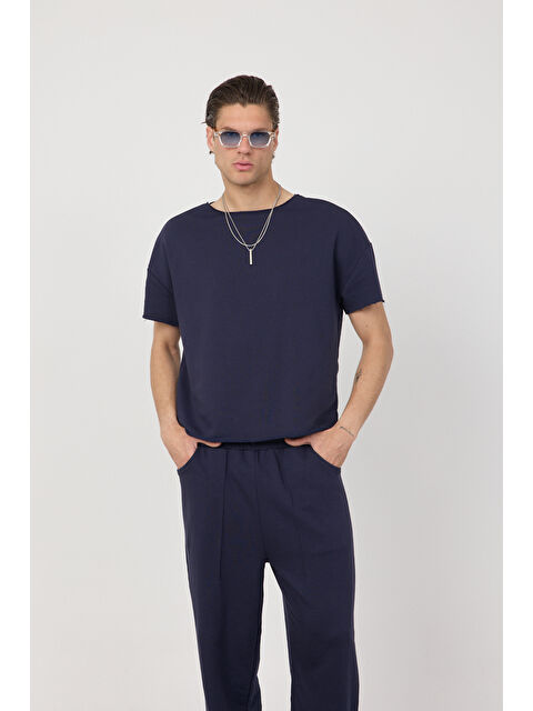 gothamVibes Erkek Blank Boxy Lacivert Tişört