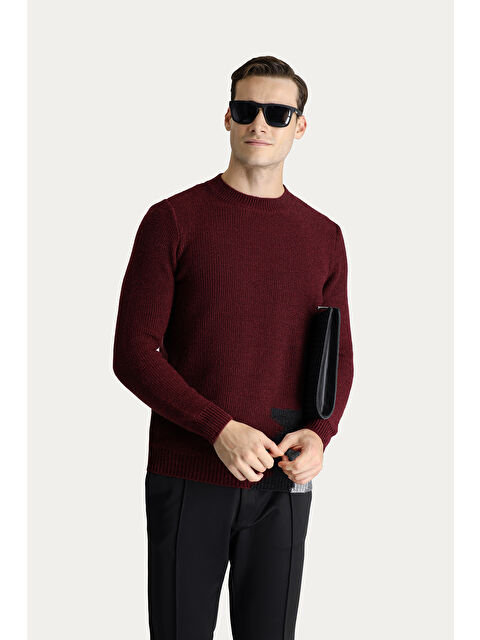 Kiğılı Bisiklet Yaka Slim Fit Dar Kesim Yünlü Desenli Triko Kazak - S000405104-19952