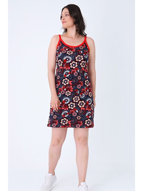 Intensive Lacivert Desenli Askılı %100 Pamuk Kadın Yazlık Elbise - S000503818-21164