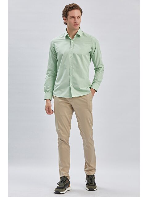 İMZA Açık Yeşil Uzun Kollu Cepsiz Pamuklu Klasik Slim Fit Gömlek 1004240230 - S000356896-29488