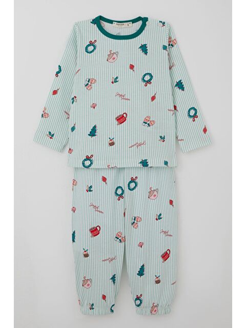 Breeze Kız Bebek Pijama Takımı Neşeli Sezon Yılbaşı Temalı Su Yeşili (9 Ay-3 Yaş) - S000506142-20054