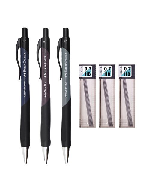 Faber-Castell AutoClick Plus Versatil Uçlu Kalem 0.7 3 Adet ve Tombow 0.7 Kalem Ucu 3 Adet - S000437516-23173