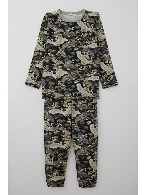 Breeze Kız Çocuk Pijama Takımı Orman Temalı Leylek Desenli Karışık Renk (4-8 Yaş) - S000506143-23173