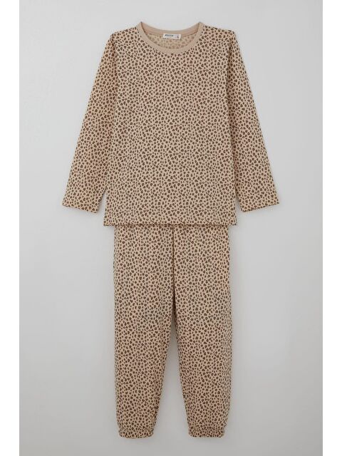 Breeze Kız Çocuk Pijama Takımı Leopar Desenli Bej (4-7 Yaş) - S000506144-19928