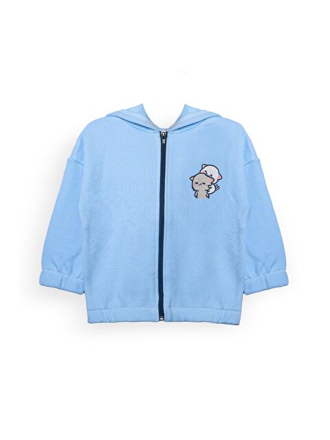 Luess Unisex Çocuk %100 Pamuklu Kedi Nakışlı Kışlık Hırka  -Açık Mavi (3-4 yaş 8-9 Yaş) - S000319327-17437