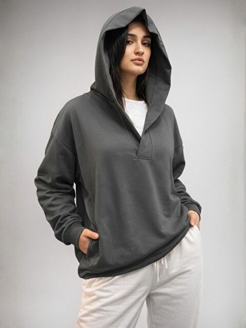 Trendseninle Füme Premium Modal Kumaş Regular Eşofman Üstü - S000503820-33408