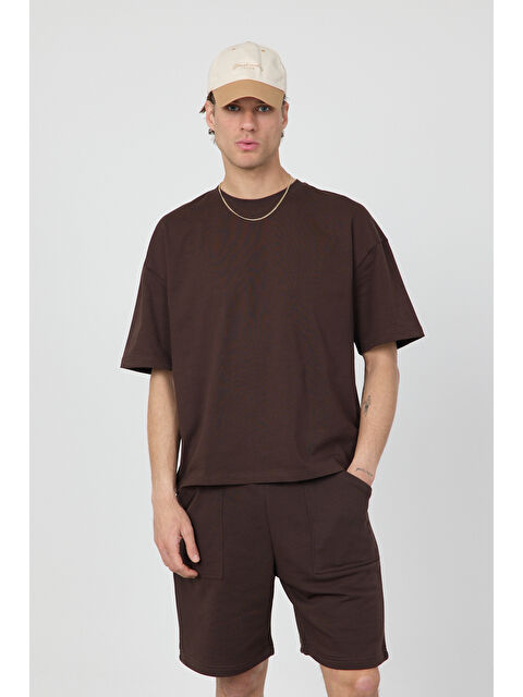 gothamVibes Erkek Chill Boxy Premium Kahverengi Tişört