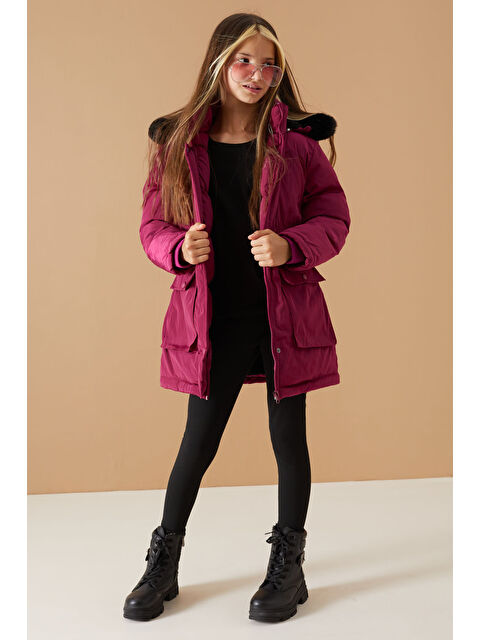 Bilen Kids Fuşya Kapaklı Cepli Kız Çocuk Kapüşonlu Mont 19064 - S000267136-18686