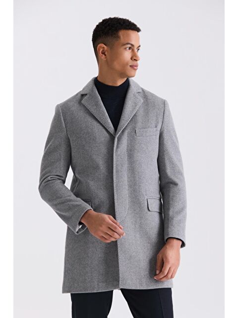 JAKAMEN Gri Regular Fit Mono Yaka Yünlü Kaşe Kaban - S000496603-20600