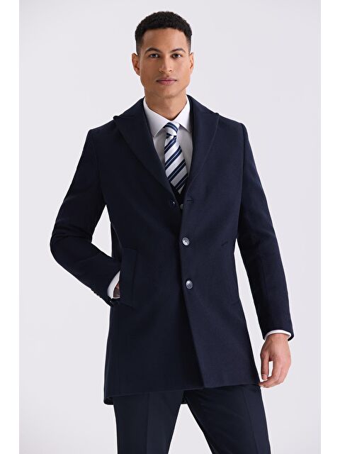 JAKAMEN Lacivert Comfort Fit Sivri Yaka Kaşe Kaban - S000496604-21164