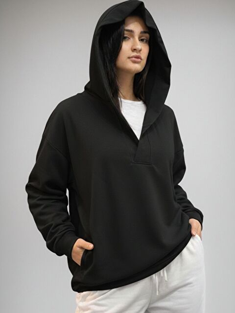 Trendseninle Siyah Premium Modal Kumaş Regular Eşofman Üstü - S000503820-19351