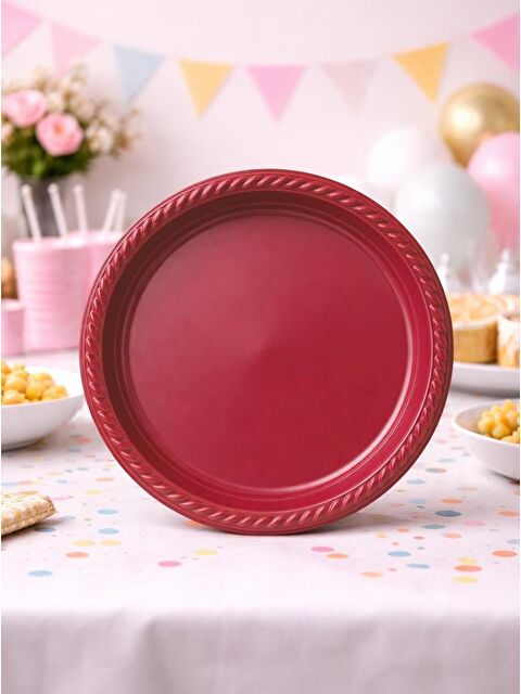 Parti Adresi Plastik Tabak Doğum Günü Parti Tabağı Bordo 21 cm 25'li