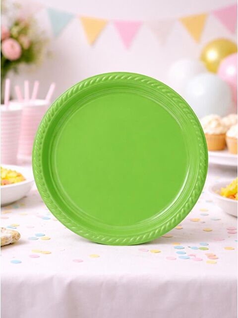 Parti Adresi Plastik Tabak Doğum Günü Parti Tabağı Yeşil 21 cm 25'li