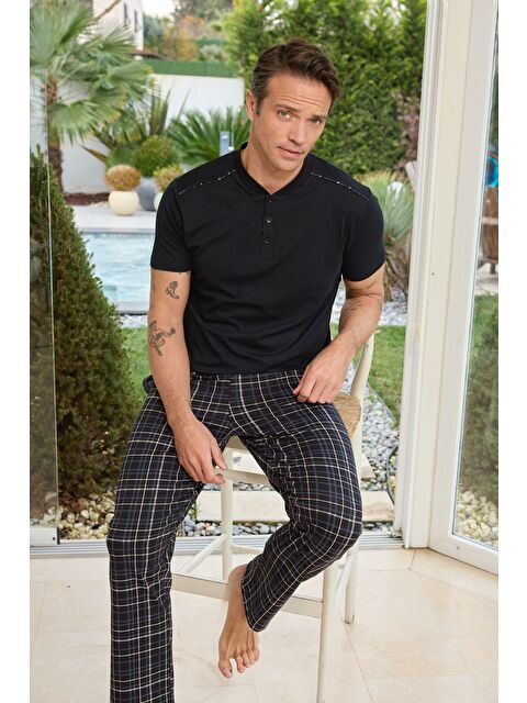 Formo Erkek %100 Organik Pamuk Kısa Kollu Ekose Yüksek Kaliteli Pijama Takımı - S000361849-37189