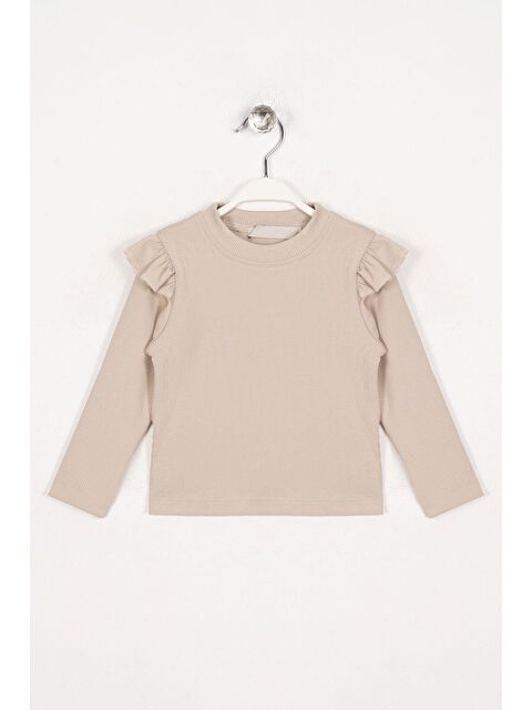 Zepkids Bisiklet Yaka Uzun Kol Fırfır Detaylı Fitilli Bej Renk Kız Çocuk Body - S000357156-19928