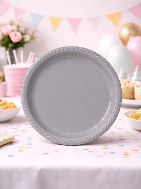 Parti Adresi Plastik Tabak Doğum Günü Parti Tabağı Gümüş 21 cm 25'li