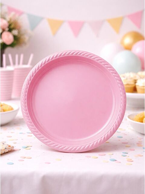 Parti Adresi Plastik Tabak Doğum Günü Parti Tabağı Pembe 21 cm 25'li
