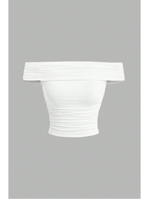 Tarz Cool Kadın Beyaz Madonna Yaka Esnek Fit Bluz - Omuz Açık Vücudu Saran Üst - S000503824-20063