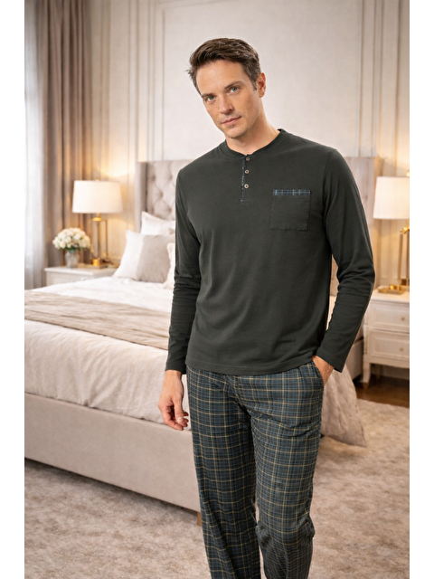 Formo Erkek %100 Doğal Organik Pamuk Uzun Kollu Yüksek Kaliteli Pijama Takımı - S000486911-18547