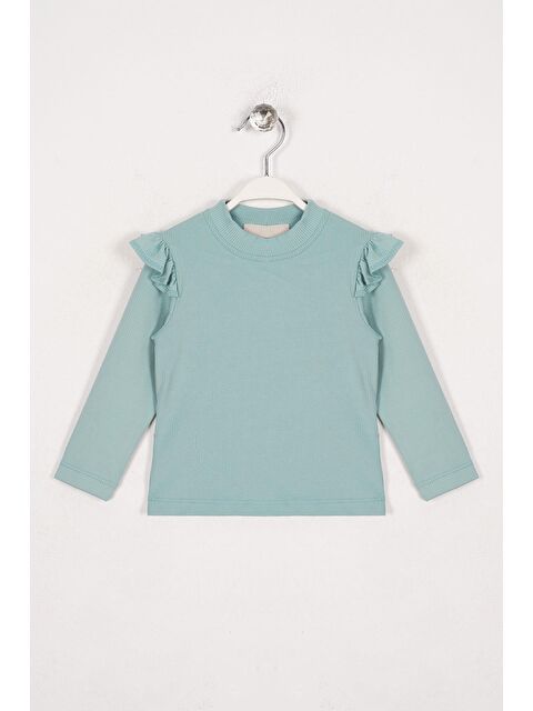 Zepkids Bisiklet Yaka Uzun Kol Fırfır Detaylı Fitilli Çağla Yeşil Renk Kız Çocuk Body - S000357156-14939