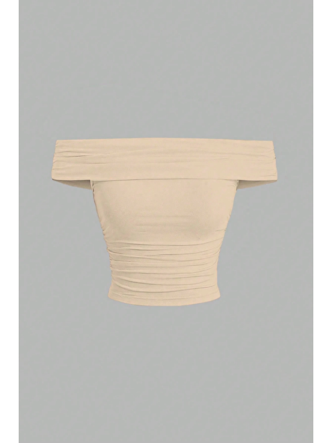 Tarz Cool Kadın Bej Madonna Yaka Esnek Fit Bluz - Omuz Açık Vücudu Saran Üst - S000503824-19928