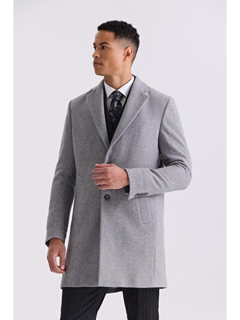 JAKAMEN Gri Comfort Fit Mono Yaka Yan Cep Kaşe Kaban - S000496606-20600