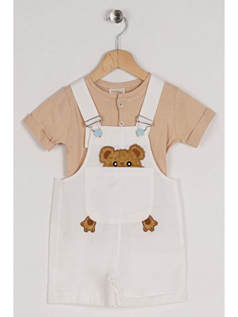 Zepkids Askılı Kısa Kol Ayı Baskılı Beyaz Renk Erkek Çocuk Tshirt Salopet Takım - S000357157-20063