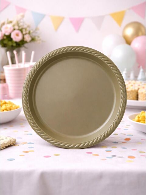 Parti Adresi Plastik Tabak Doğum Günü Parti Tabağı Altın 21 cm 25'li