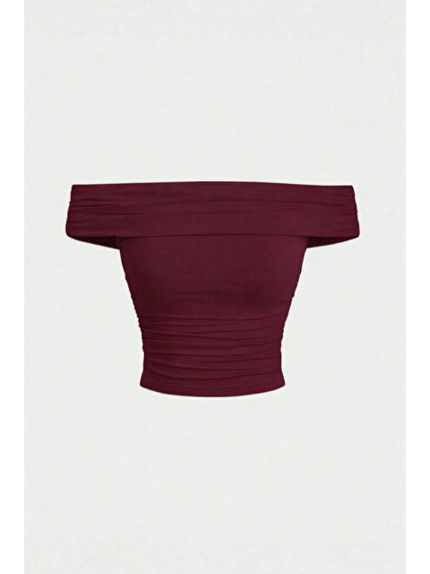 Tarz Cool Kadın Bordo Madonna Yaka Esnek Fit Bluz - Omuz Açık Vücudu Saran Üst - S000503824-19951