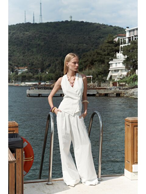 Bohemai Nagmetah Sırt Pencereli Ekru Yelek Pantolon Takım - S000511590-19965