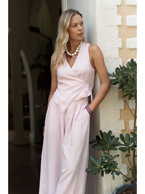 Bohemai Moibel Bağcık Detay Pembe Crop Pantolon Takım - S000511591-20024