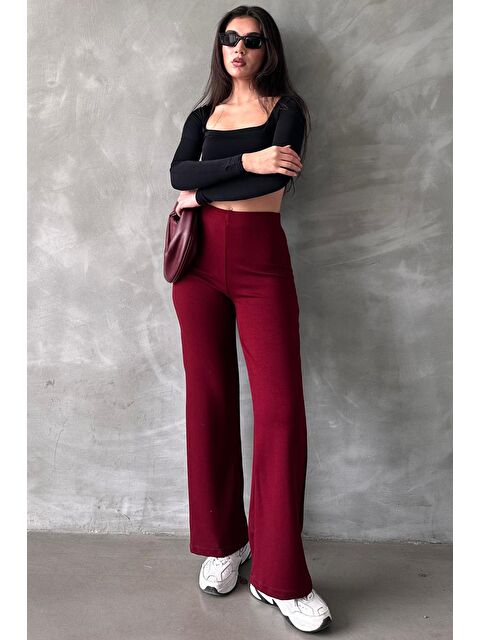 Madmext Bordo Yüksek Bel Düz Model Kadın İspanyol Paça Tayt Pantolon Mg2288 - S000346038-19951
