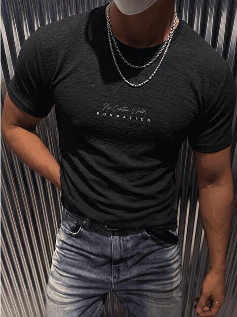 Oksit Flok Baskılı Slim Fit Erkek Elastanlı Tişört